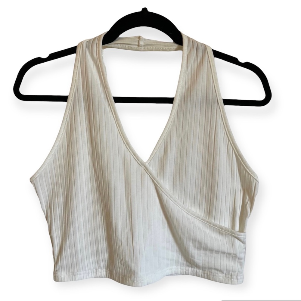 Verdusa Women's Basic Sleeveless Open Back Slim Fitted Ribbed Crop Halter Top